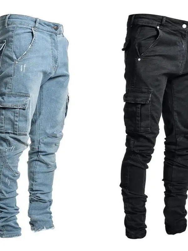 

Men's Slim Fit Denim Jeans Side Pocket Cross-Border New Style Medium Waist Zipper Opening Casual Daily Wear Cotton 100%
