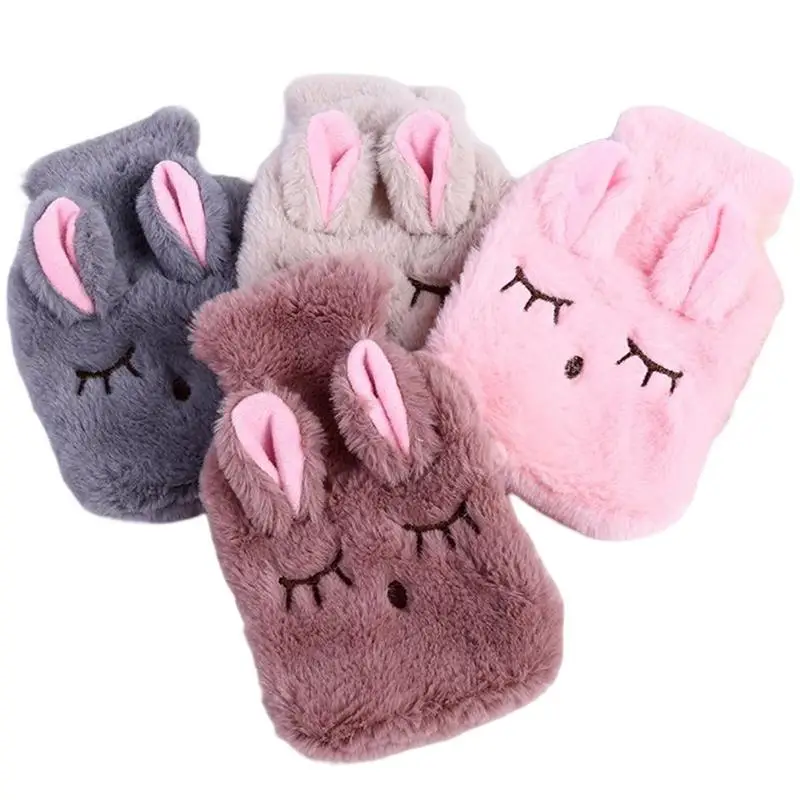 Cute Hot Water Bottle Bag For Girls Cartoon Plush Squinting Rabbit Shape Hand Warmer Heat Pack Warm Feet Hot Water Bag