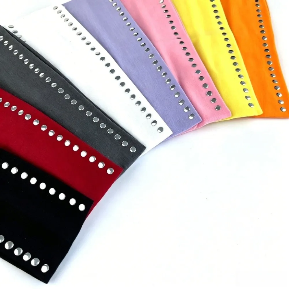 Versatile Wide Sports Headband Rivet Soft Sweatband Elastic Hairband Double Row Comfortable Metal Stud Hair Wrap Women