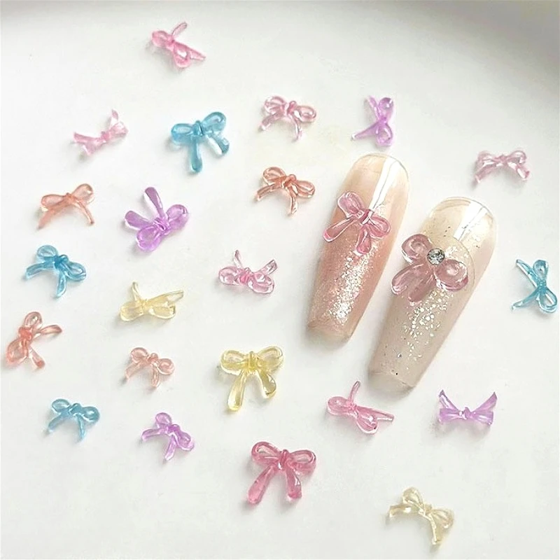 

Ice Transparent Bowknot Resin Cute Bow Tie Sweet Colorful Ribbon Charms Nail Art Decorations Manicure Tool Accessories Wholesale