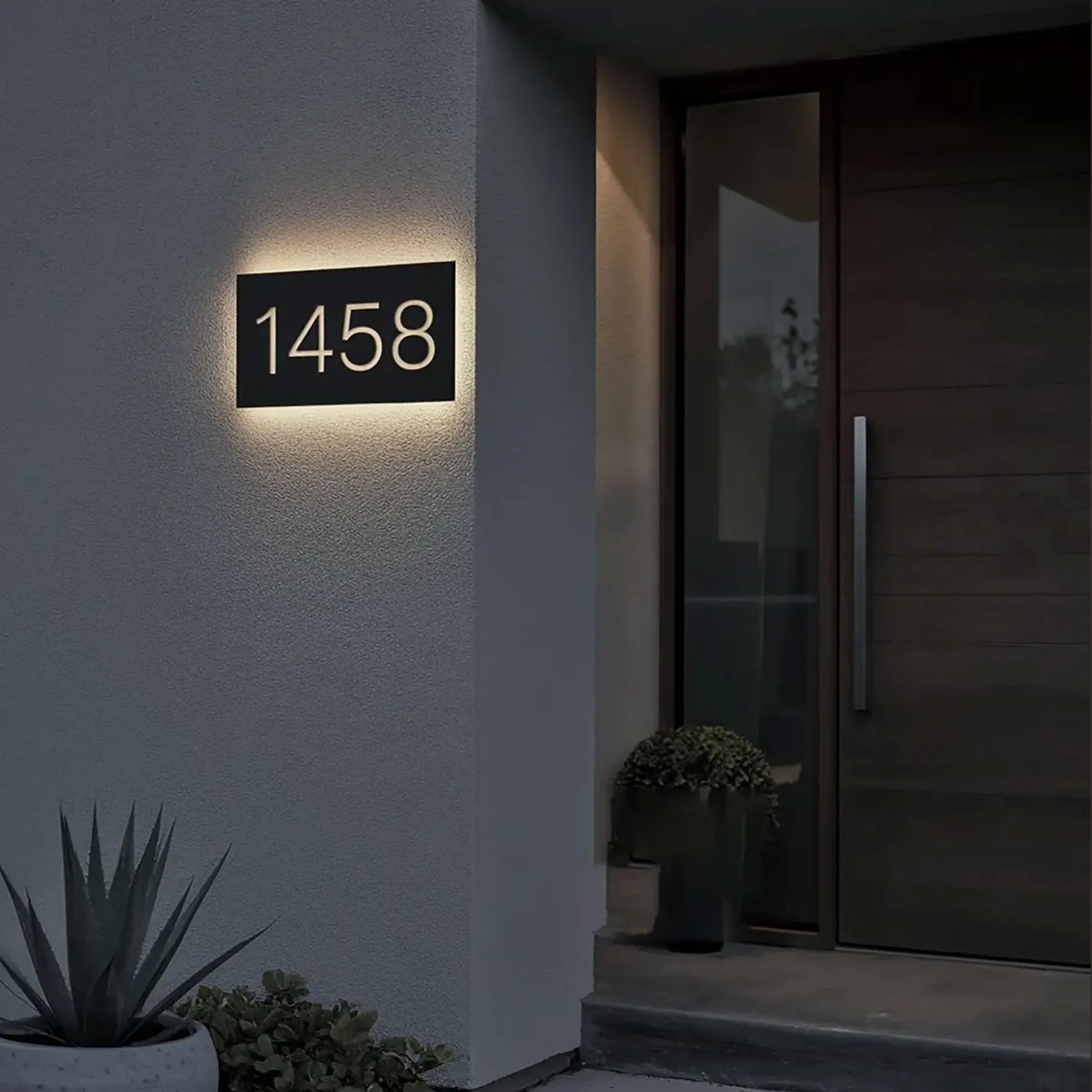 Custom Illuminated House Number Sign LED Backlit Address Plaque Personalized Black Metal with Acrylic Address Sign Lighted House