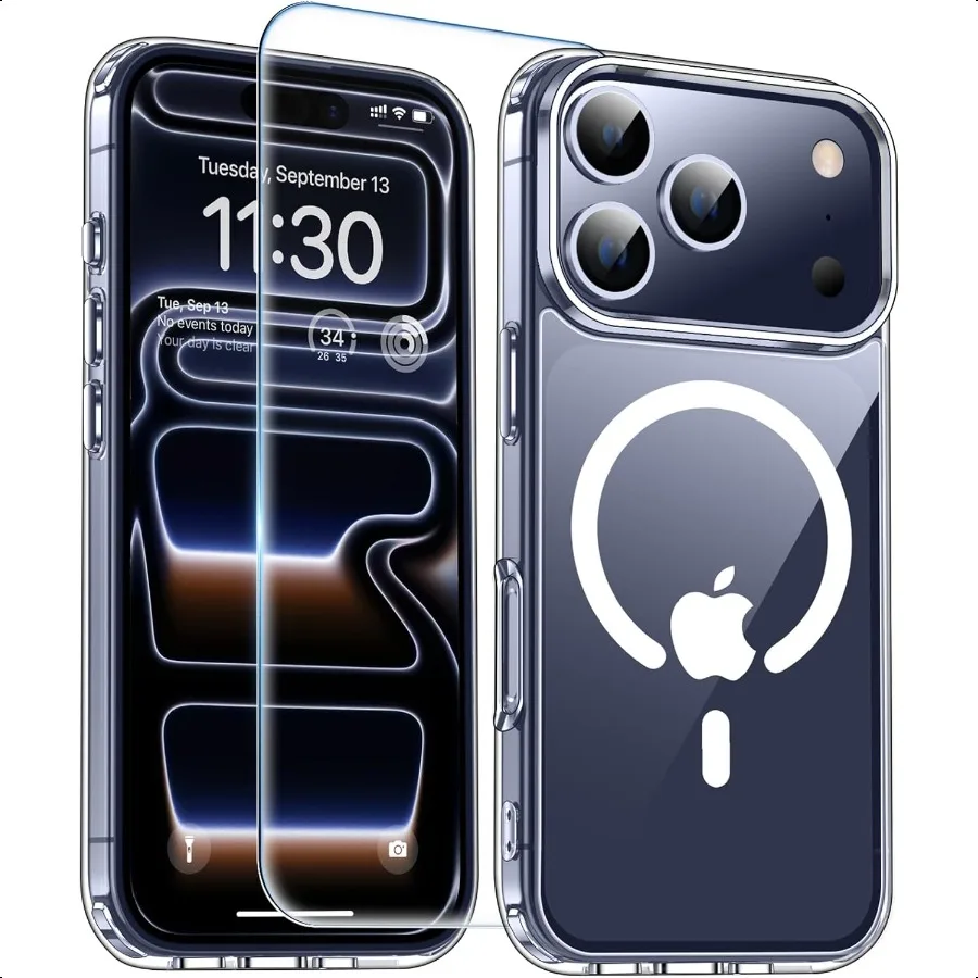 

Чехол для iPhone 17 Pro Max с защитной пленкой для экрана [совместим с Magsafe] Защита военного уровня с защитой от желтения магнитный телефон