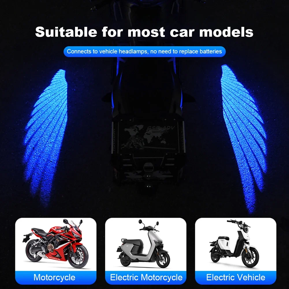 2PCS Angel Wings Motorcycle LED Welcome Light Motorcycle Modified Decorative Light Wing Laser Lights Projection Lights