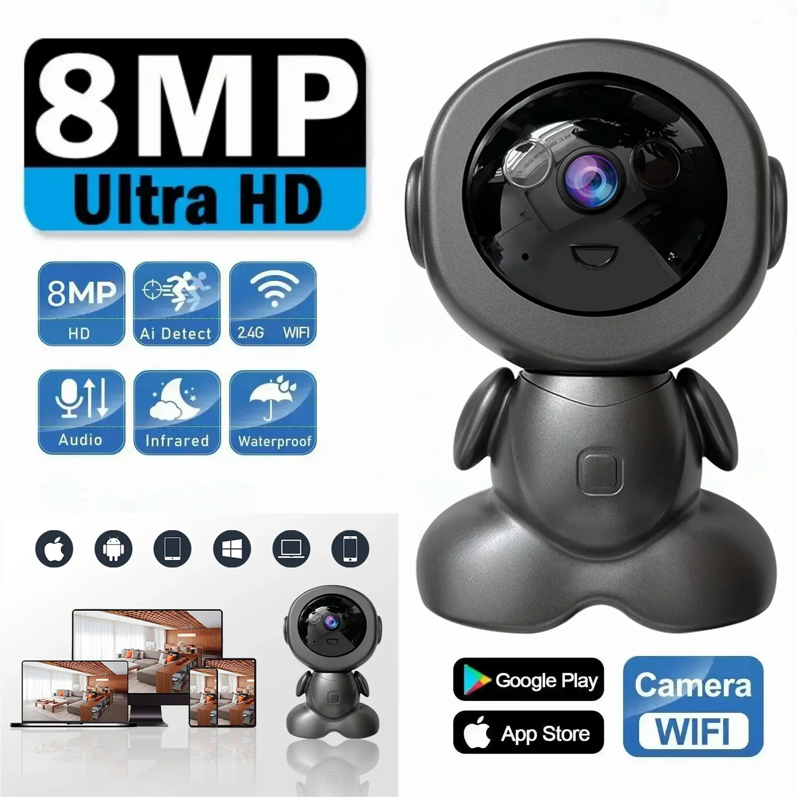 

8MP Wifi Surveillance Robot Camera PTZ Security Baby Monitor Two Way Audio Color Night Vision Home IP Cameras AI Smart Tracking