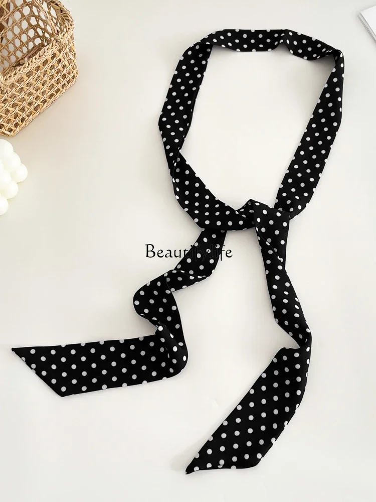 

Black polka dot silk scarf light luxury neck headband autumn new versatile fashion matching shirt