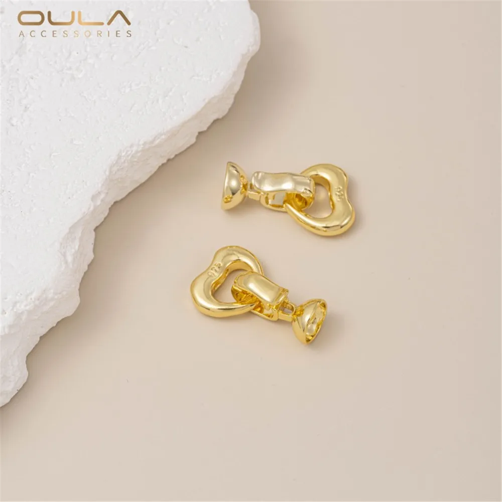 

1pcs Vacuum-plated 18K Real Gold 925 Silver Rose Gold Heart-shaped Pearl Clasp, Diy Necklace, Connecting and Ending Clasp