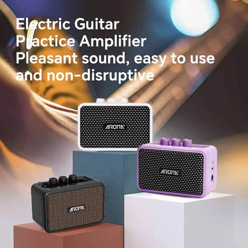 AROMA Mini Guitar Amplifier 5W Electric Guitar Amp Small Practice Guitar Amp with Bluetooth Clean & Overdrive Channels Portable