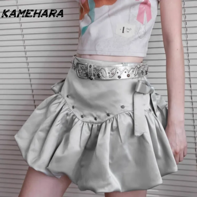 

KAMEHARA Ретро Романтический Цветочный Бутон Женская Короткая Юбка Нишевый Металлический Стиль Полуюбка Летняя Повседневная Дофамин Пряная Девушка Полуюбка