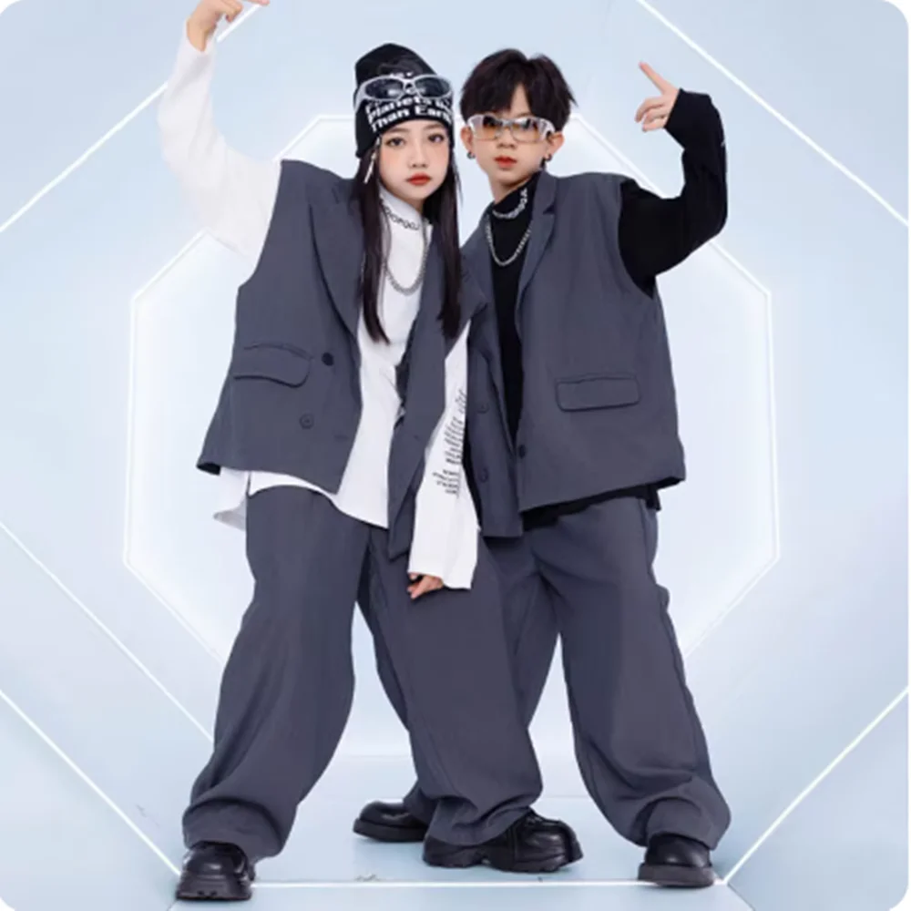 

Kids Casual Fashion Suit Girls Hip Hop Stage Costume Boys Jazz Dance Performance Clothing Children Street Dance Wear Team