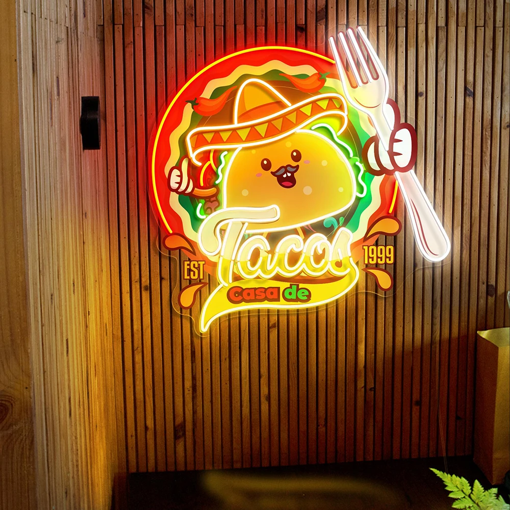 Case de Tacos LED Neon Sign Restaurant Neon Lights Kitchen Wall Decor Business Logo Sign Mexico Food Shop Decor Custom Neon Sign