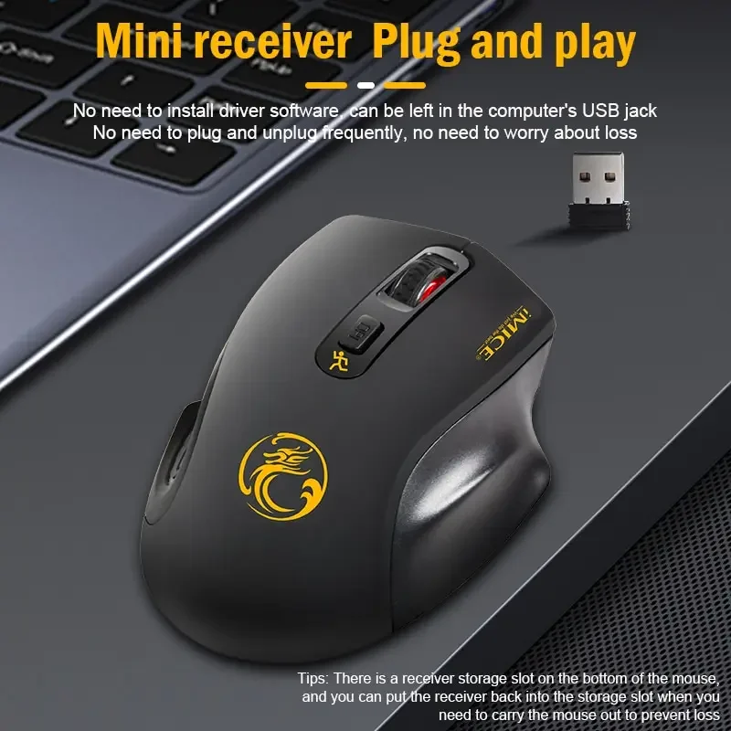 IMICE USB 3.0 Receiver Wireless Mouse 2.4G Silent Mouse 4 Buttons 2000DPI Optical Computer Mouse Ergonomic Mice For Laptop PC