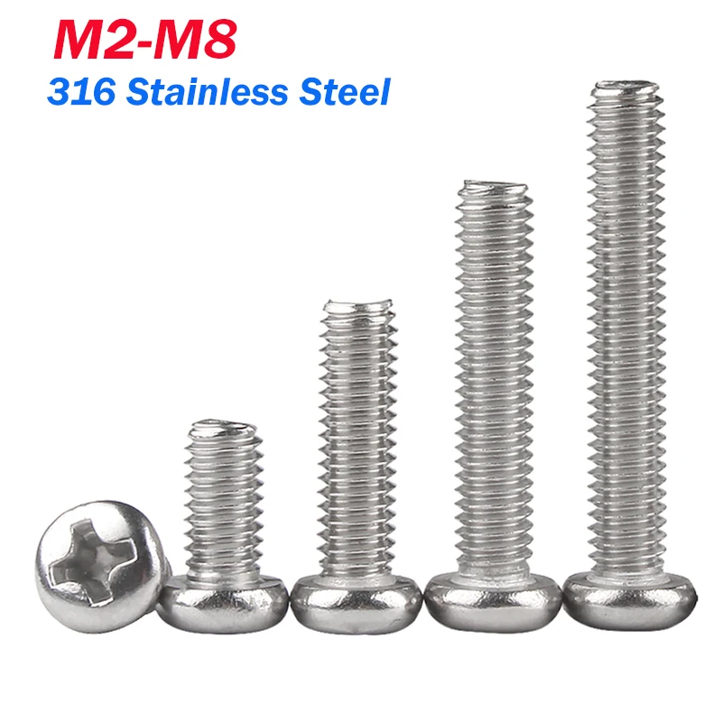 

2 ~ 50 шт. Болт с круглой цилиндрической головкой Phillips из нержавеющей стали 316 A4 M2,5 M3 M4 M5 M6 M8 Длина 4 ~ 80 мм Машинный винт