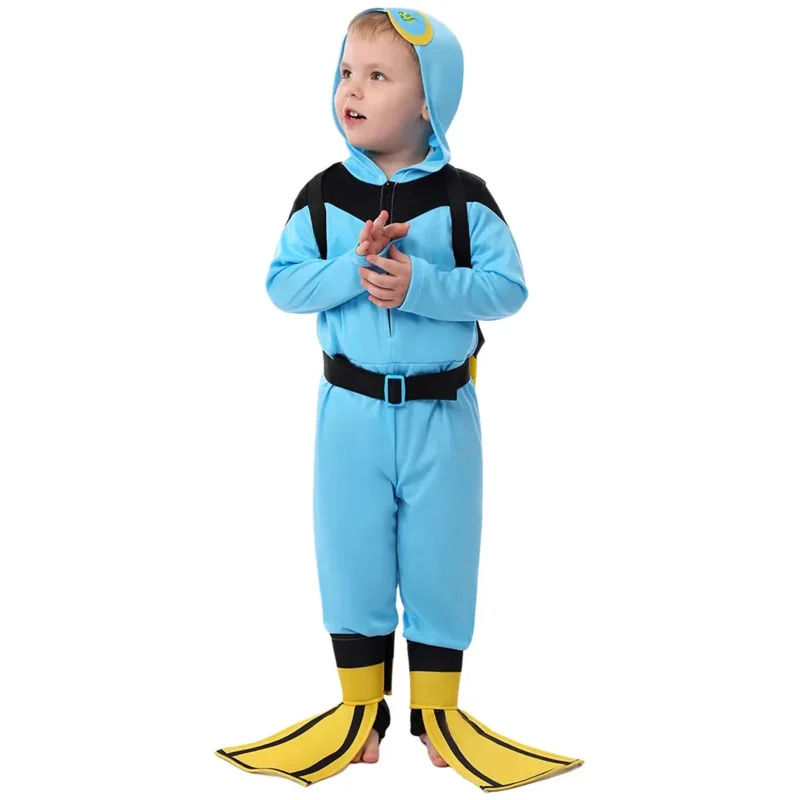Halloween Scuba Diver Cosplay Costume For Kids Boy Gilr Occupation work Jumpsuit Costume Carnival Party Stage Perform Clothes