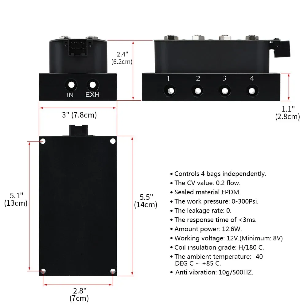 Válvula Solenoide Universal para Suspensión Neumática VU4 (0-300psi) - Puertos NPT de 1/4" y 1/8" para Sistemas de Amortiguación Neumática FBSS