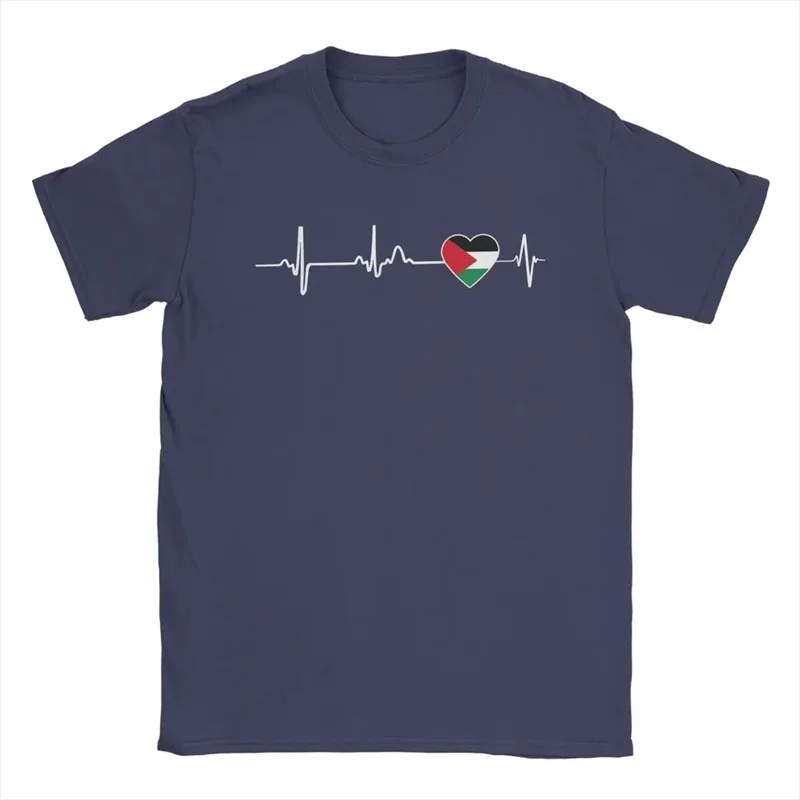 Heartbeat Palestine Flag T-Shirt Men'S Short Sleeve Crew-Neck T Shirt New In Casual Oversized Men's Tee Shirt Clothing