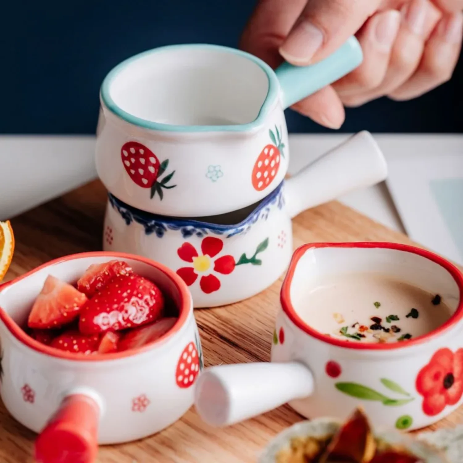 50ML Mini Ceramic Pot Milk Cup Creamer Jug Seasoning Dish Coffee Pitcher Vinegar Sauce Cup With Handle  Tableware Disc