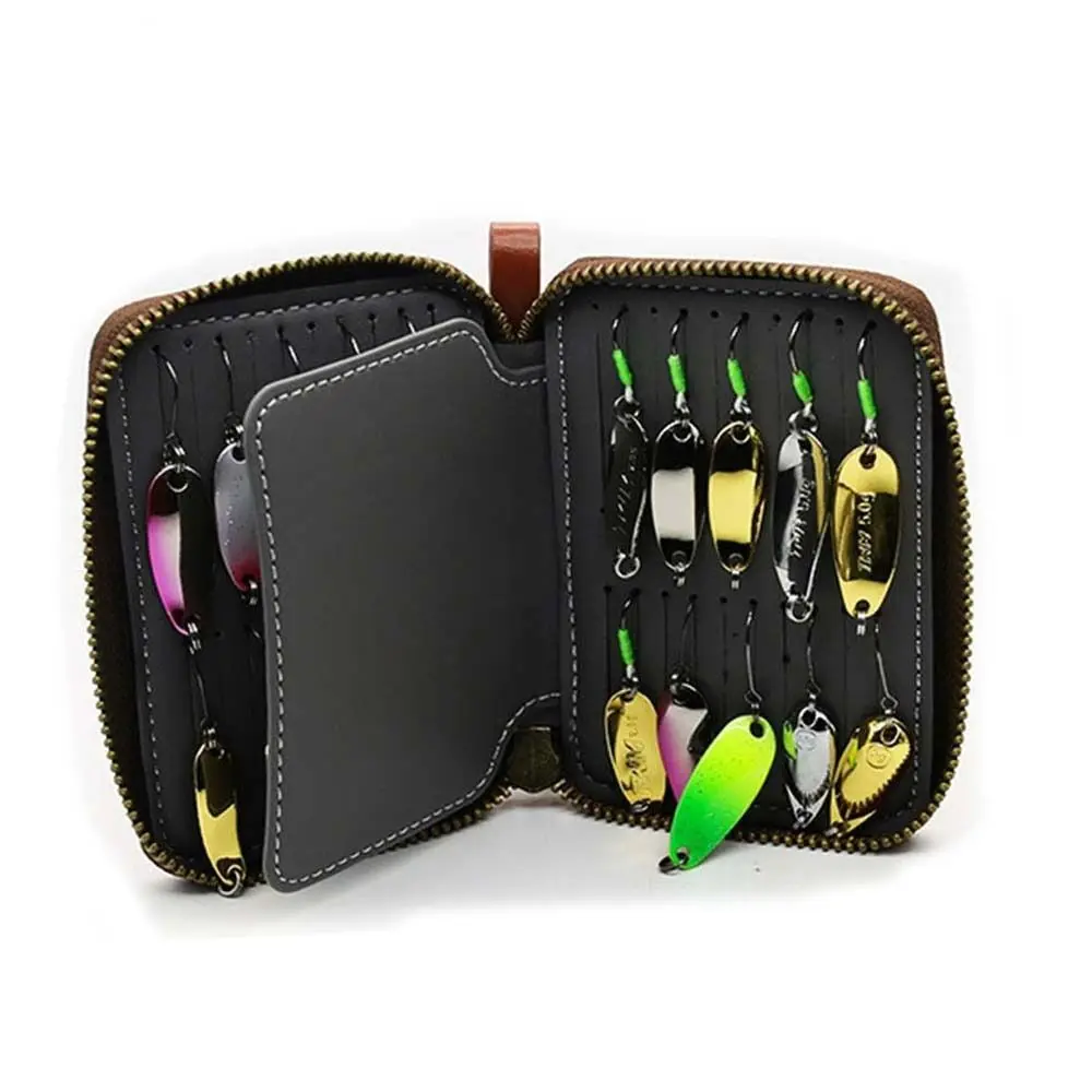 

PU Leather Lure Wallet Bag Lure Storage Hard Baits Jig Spinner Bag Carrying Case With Zipper Fishing Bag Fishing Accessories