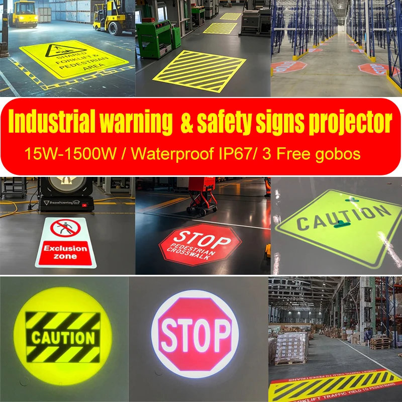 15W-1500W Logo Projection Lamp Industrial Warning Safety Caution Signs LED Sign Projector