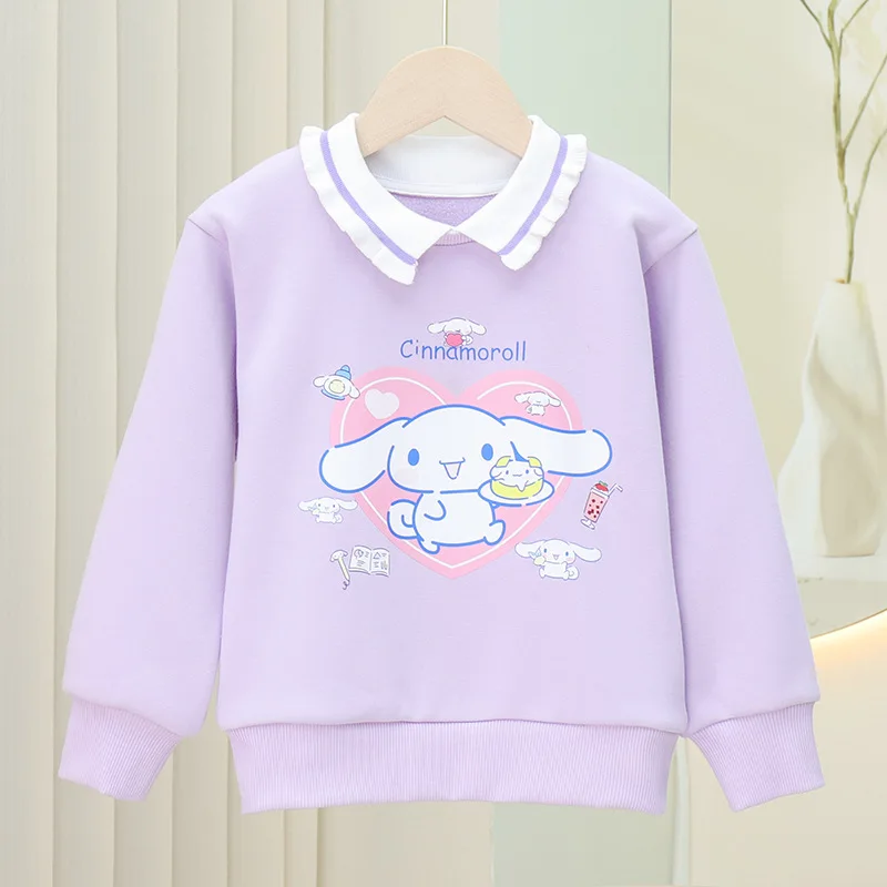 Cartoon Cute Sanrios Princess Collar Pullover Sweater Anime My Melody Cinnamoroll Kuromi Children's Fashion Long Sleeved Hoodie