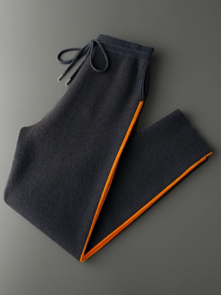 

Men's Pants Versatile Pencil Pants Knit Warm Thicken Air Layer 100% Cashmere Pants Men's Pants Autumn Winter Trousers Drawstring