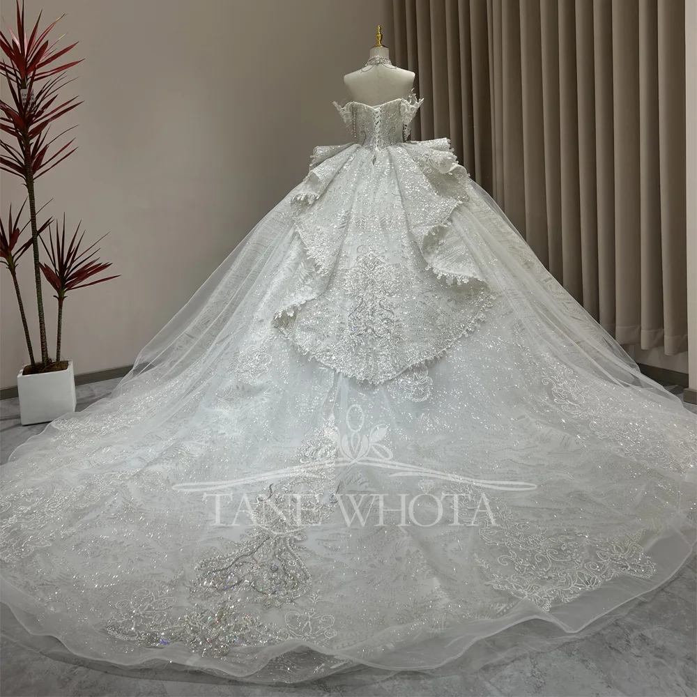 Robes De Mariée Sur Mesure Sweetheart Off Shoulder Lace Up Back Ball Gown Sequined Beading Embroidery Customized Wedding Dress