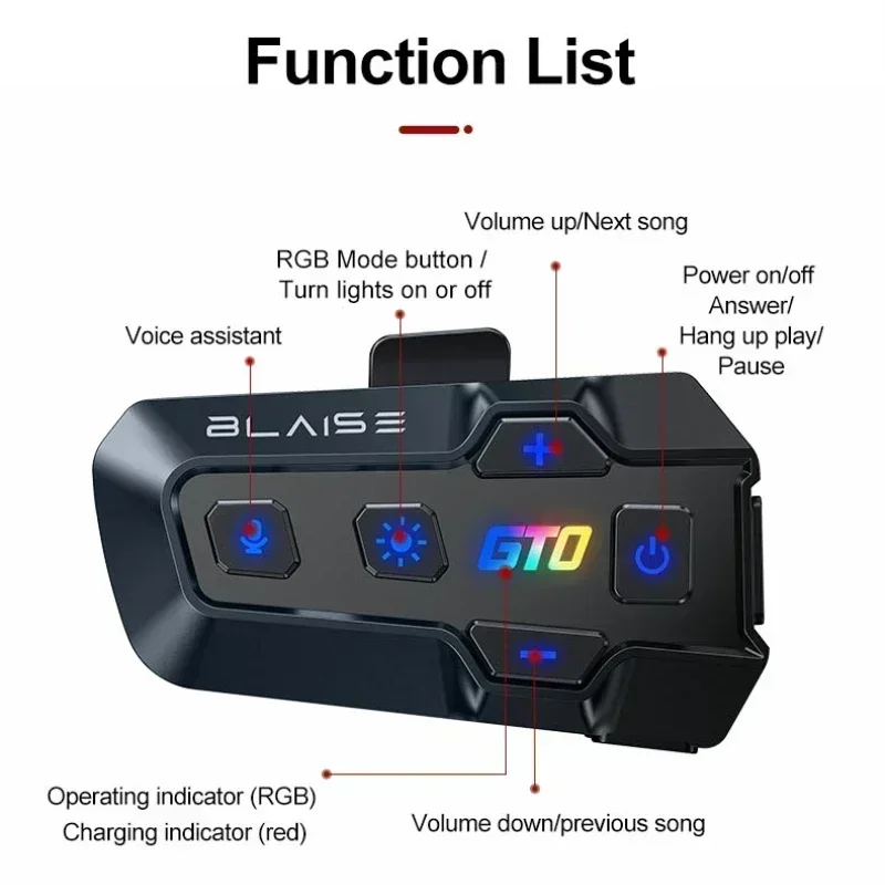 BLAISE Motorradhelm-Headset GT0 Drahtloser wasserdichter Kopfhörer Bluetooth 5.3 MP3-Musik-Player Super Long Standby