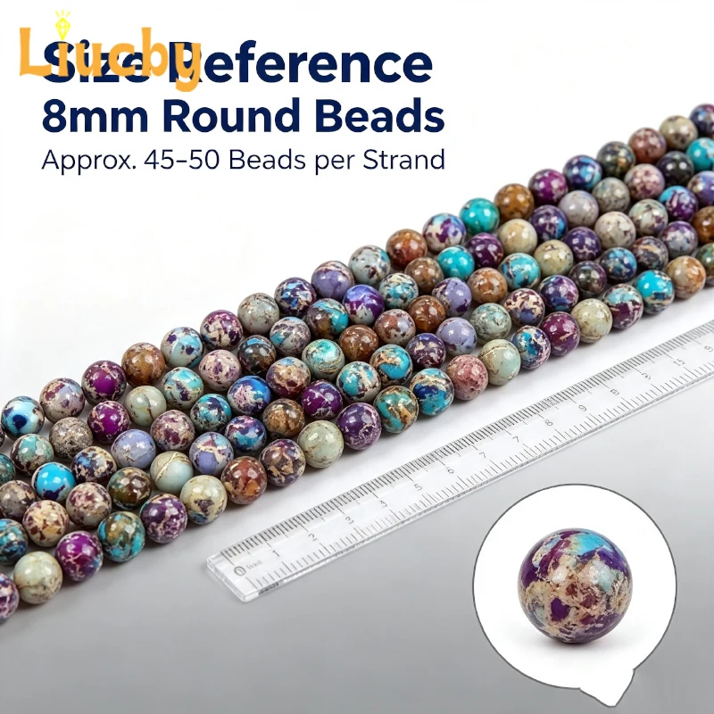 Mixed Color Natural Stone Patterned Stone Purple Blue Round Bead for Jewelry Making DIY Accessories Bracelet 15' Inch 4/6/8/10mm