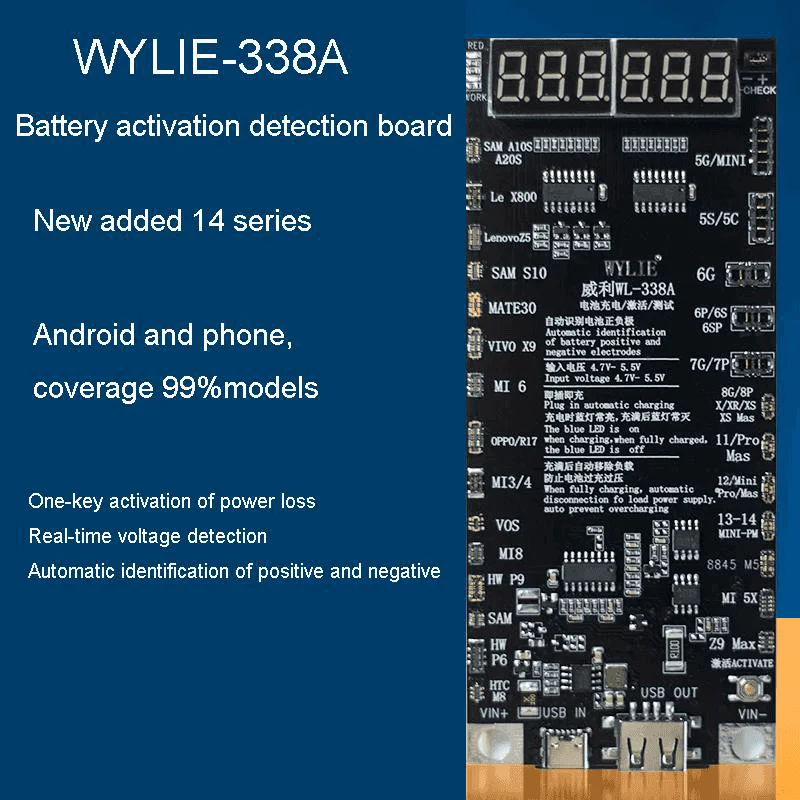 

WYLIE WL-338A, плата активации аккумулятора для телефона серии 5G-14, ремонт, быстрый запуск в одно нажатие, тестер заряда печатной платы