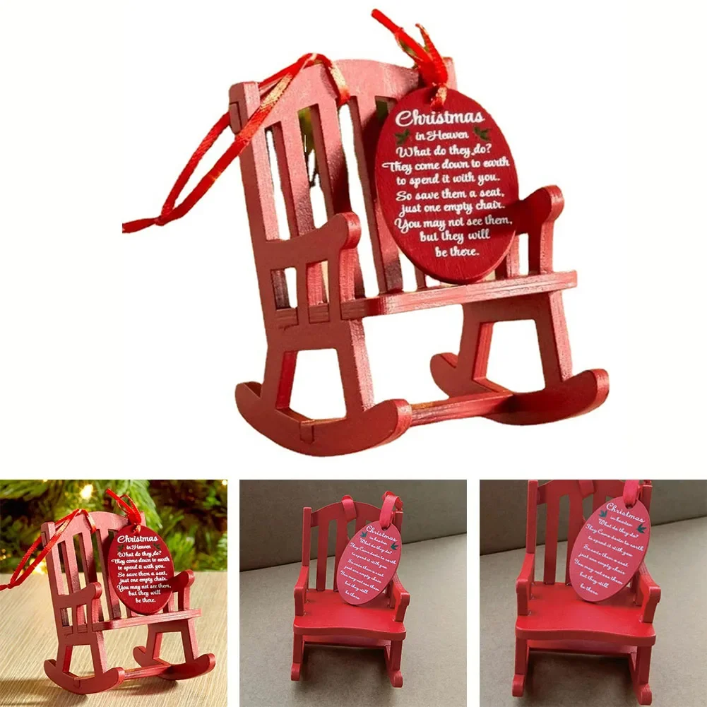 Figurines Christmas In Heaven Chair Memorial Ornament Wooden Rocking Chair Christmas Decor Miniatures Holiday DIY Decorations