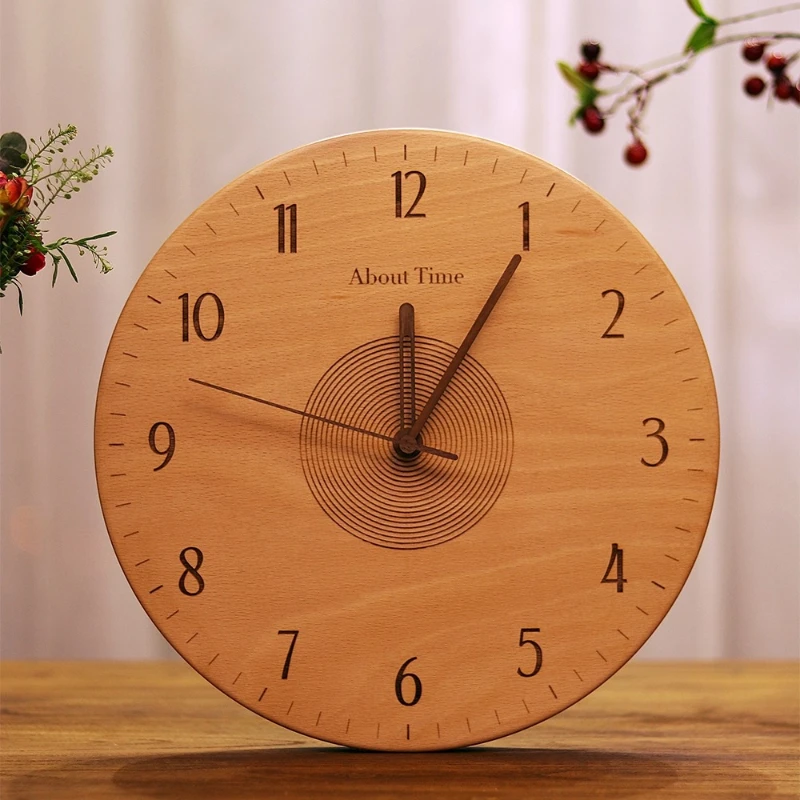 

‌ Настенные часы под дерево, бесшумные круглые подвесные часы, настенное искусство для декора гостиной, креативный декор для прихожей и фойе