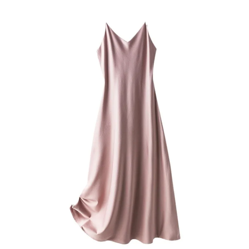 Kleider Frauen solide Französisch Stil Satin sexy Spaghetti träger mittellange Boden Mode schick hots weet Sommer Vestidos y2k ins