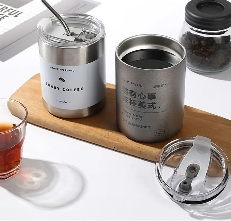 350/600ml 304 Stainless Steel Portable Coffee Cup with Straw Americano Thermos Bottle The Four Seasons Drinkware Seal Pot