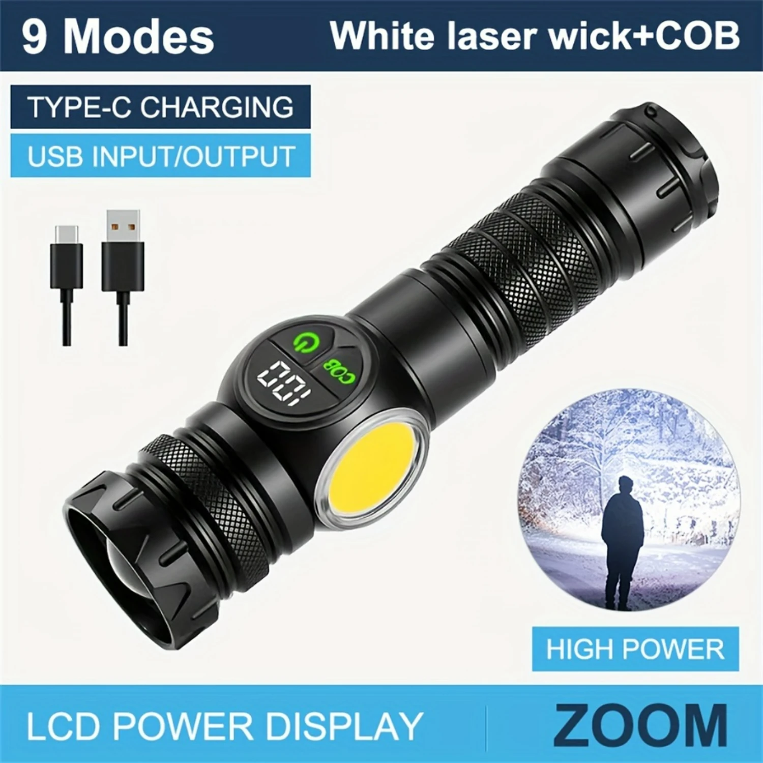 Ideal choice for outdoor enthusiasts  Multifunctional, rechargeable LED flashlight with retractable zoom and dual switch. Featur