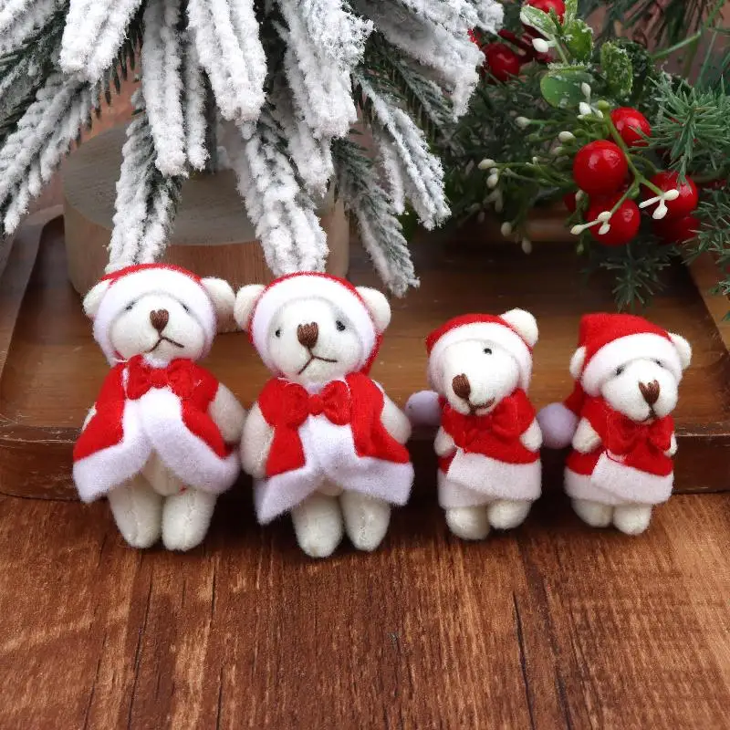 〔NN71〕5Pcs Mini Plush Christmas Joint Bear Ornament Cute Santa Bear Doll DIY Xmas Tree Holiday Pendant Decor view 2