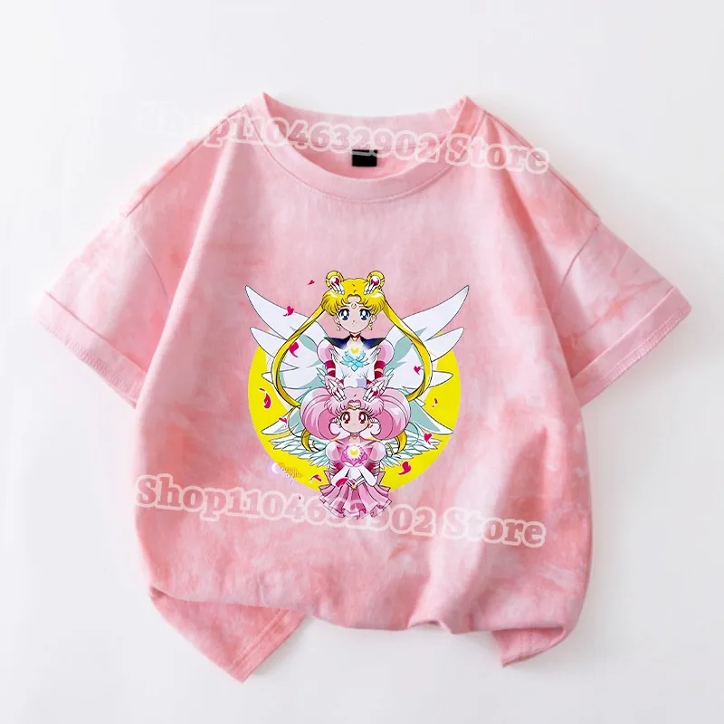 Camiseta Sailor Moon para niñas y niños, ropa de verano para niños, camisetas con estampado gráfico de dibujos animados de Anime, camiseta bonita para niños, regalo de fiesta de cumpleaños