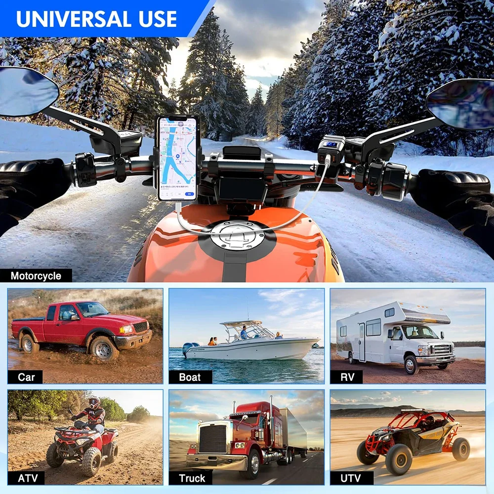 New Motorcycle Dual USB Fast Charger Waterproof Type C Port Socket Connector With Cell Mobile Voltmeter Digital Charge 3.0 image 5