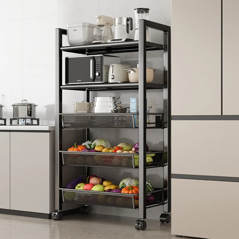 Kitchen, floor-to-ceiling, multi-layer microwave oven, fruit and vegetable basket, multi-function oven storage rack