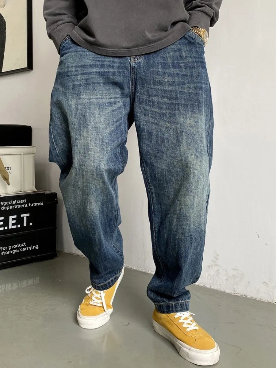 

Large Size 300 Pou American Casual Retro Distred Jeans Men's Spring Autumn Trendy Straight Loose Match All Jeans