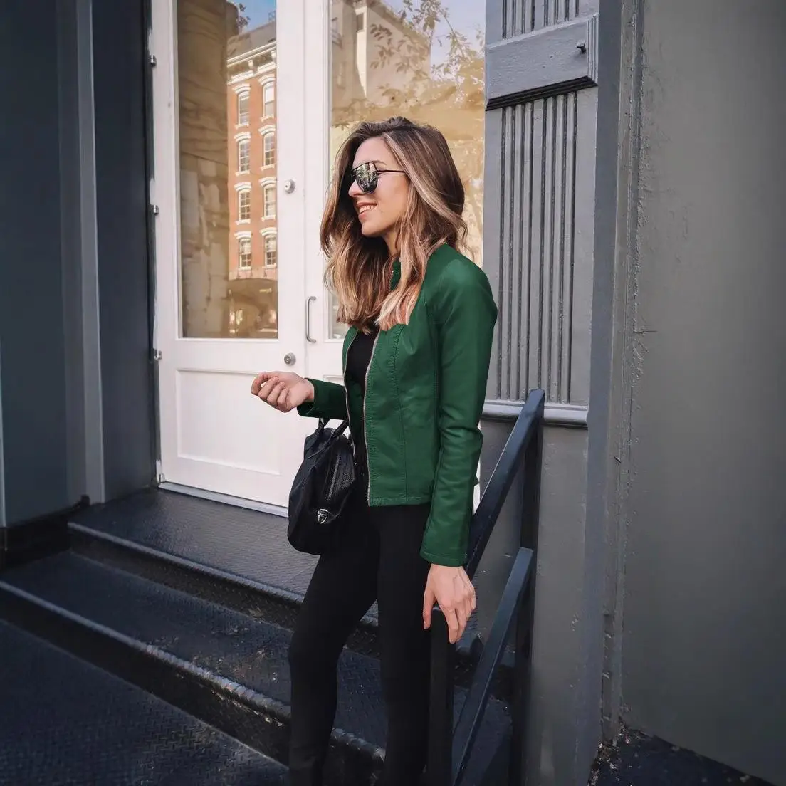 Damen-Jaset-Anzug aus Leder, kleiner Mantel, lang, Swe, Kunstleder, bezaubernde Herbst-Winter-Kleidung für Frauen mittleren Alters