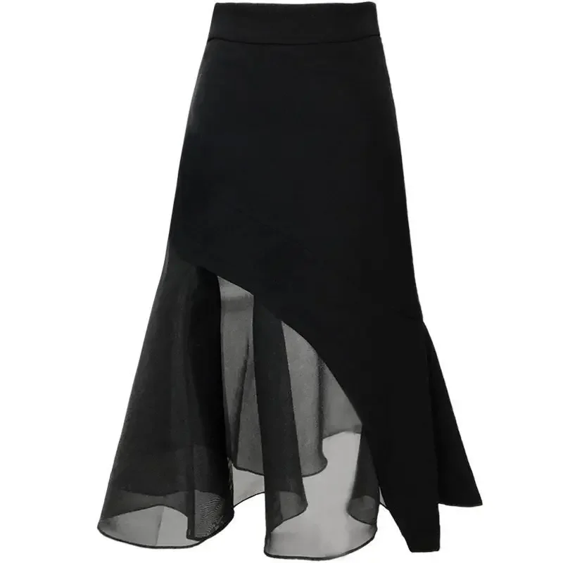 

New irregular midi skirt women's patchwork skirt korean style Mertail mesh skirt spring summer