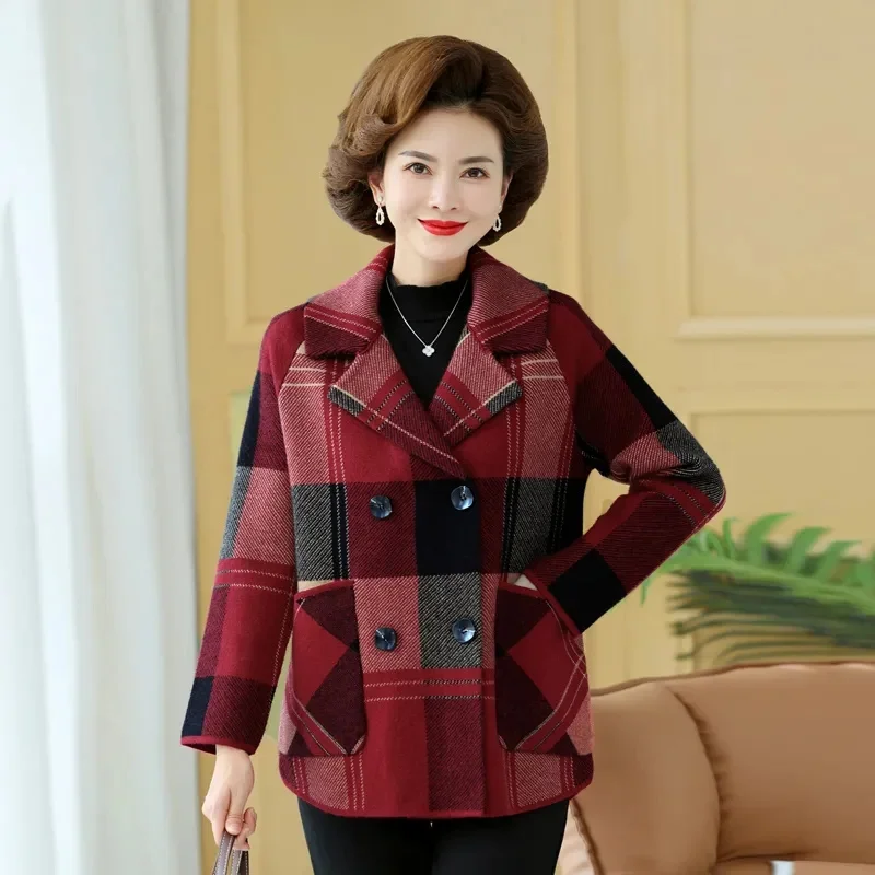 Mom's Imitation Double-sided Plaid Oversized Jacket For Women's Autumn And Winter New Thickened Loose Fitting Cardigan Lapel Top