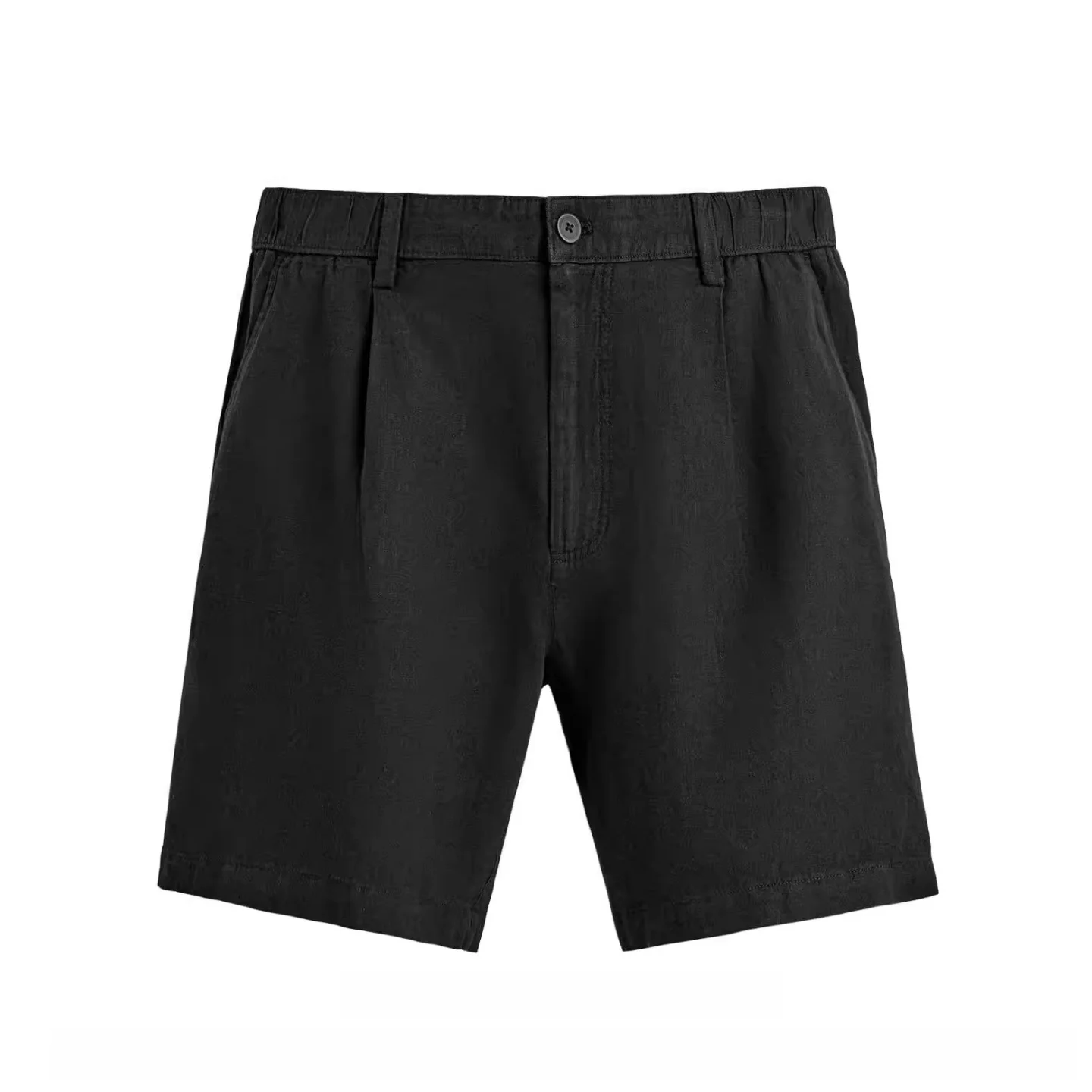 New 2026 Men's Casual Loose Elastic Waist Shorts Spring Summer New Collection Pocket Decorative Pleated Linen Shorts