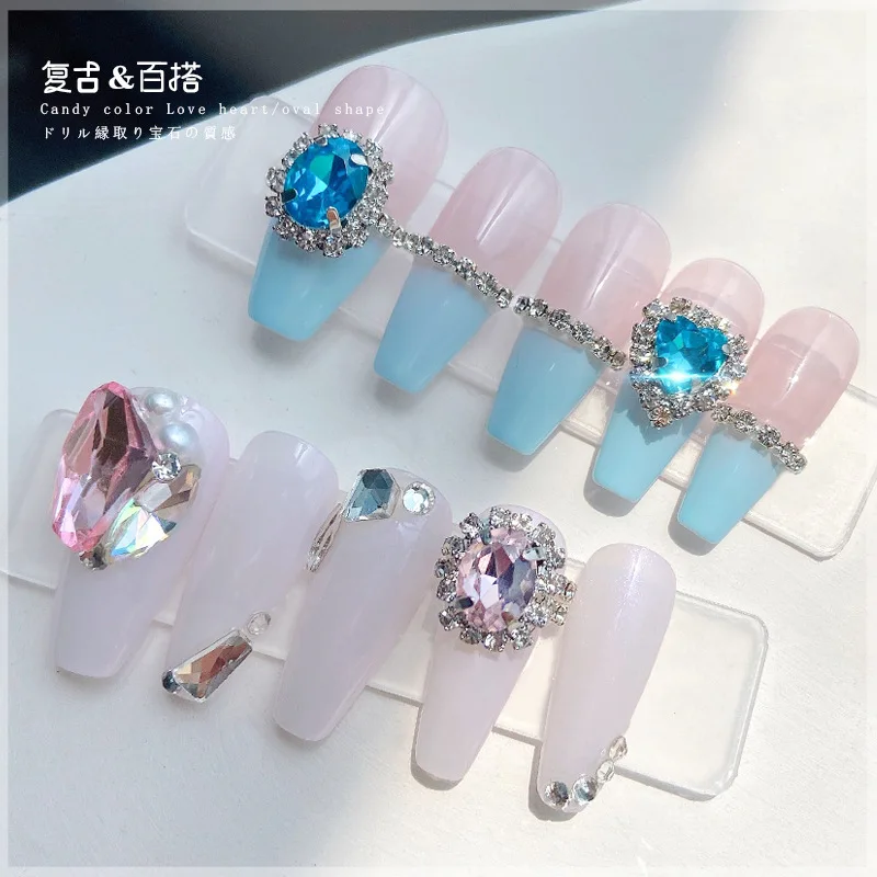 5pcs/lot New Luxury Gemstone Diamond Full Diamond Versatile Summer Crystal Moonlight Love Metal Edge Nail Diamonds