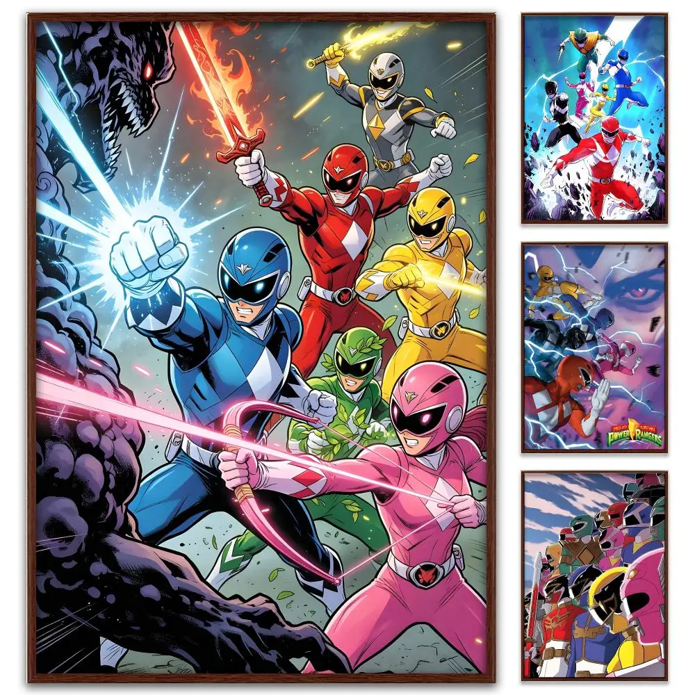 Power Rangers Classic 90s Action Series Poster Self-Adhesive PP Paper HD Wall Decal for Study Living Room Garage DIY Gift