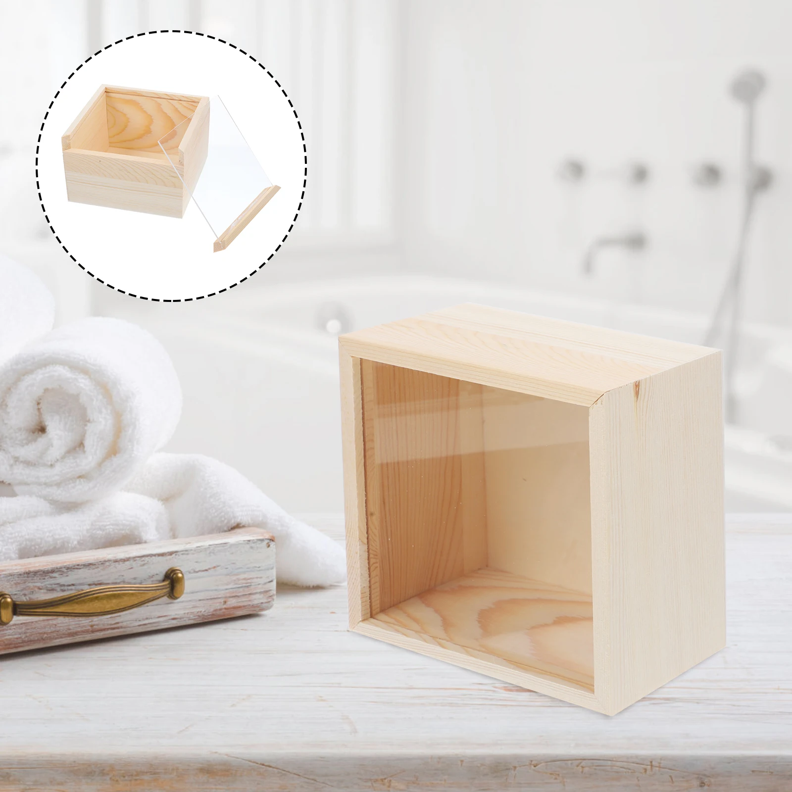 

Acrylic Storage Box Wooden Bins Chest Jewelry Keepsake Boxes with Lids Unfinished Decorative Khaki for Bride