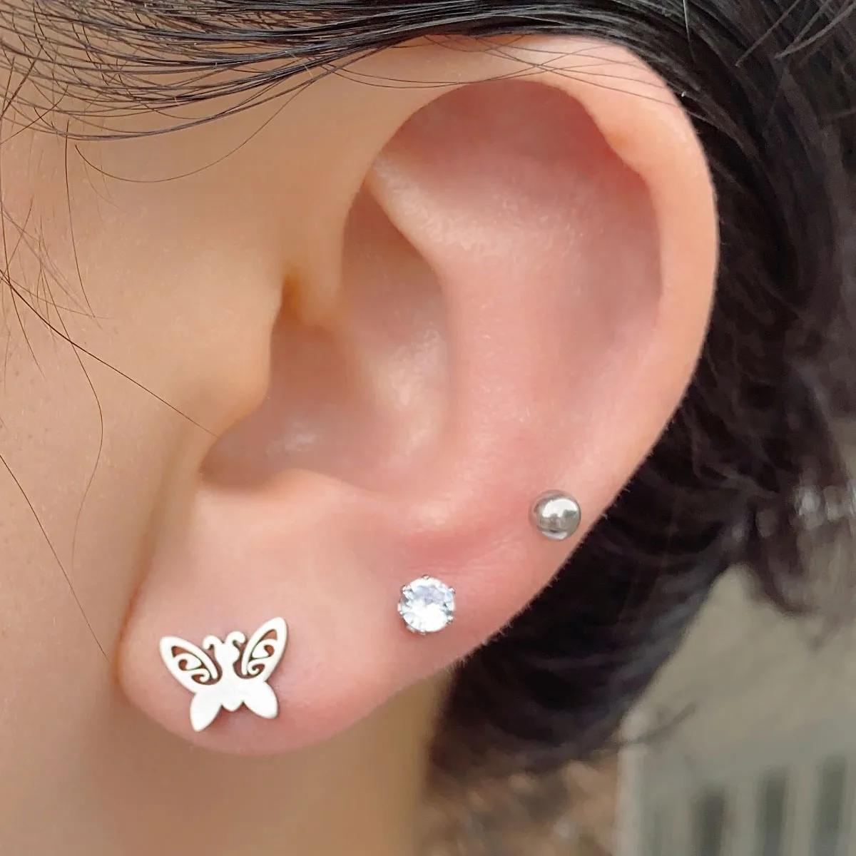 Multiple Stainless Steel Crystal CZ Stud Earrings Set For Women Korean Stars  Butterfly Lightning Cross Earings Piercing Jewelry