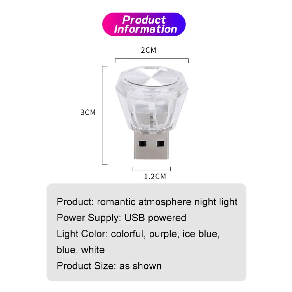 Carro Mini USB LED Luz Ambiente, Lâmpadas Decorativas Atmosfera, Ambiente Interior, Auto PC, Computador, Luz Portátil, Plug Play