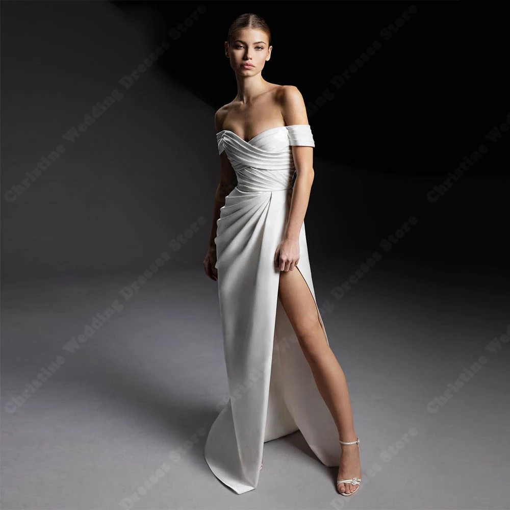 Elegante Off-The-Shoulder Vrouwen Trouwjurken Sexy Dweillengte Bruidsjurken Zeemeermin Mouwloze Prinses Vestidos De Novias