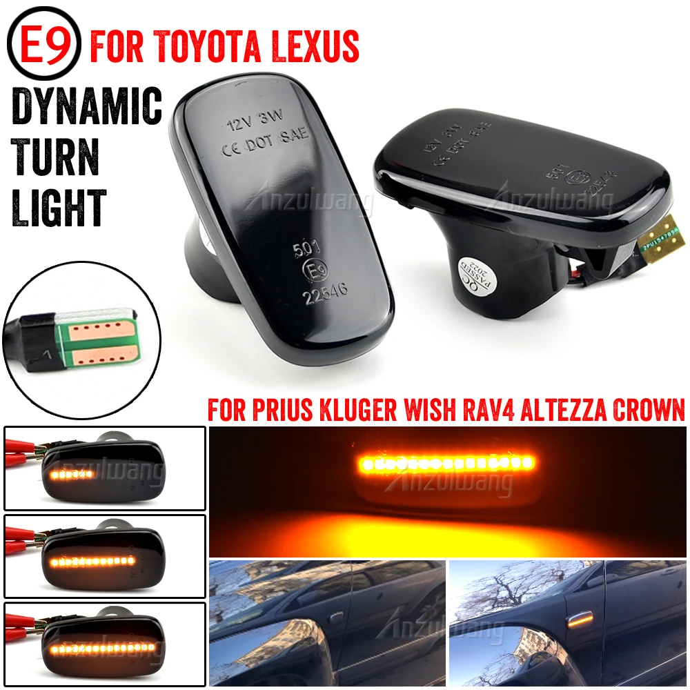 

2Pcs Dynamic Blinker LED Side Marker Light Turn Signal Lamp For Toyota Land Cruiser Prius Kluger Wish RAV4 Altezza Crown Lexus