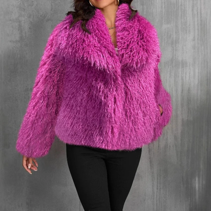 2025 Fur Large Lapel Faux Jacket Short Fashion Fox Fur Jacket Fluffy Plush Girl